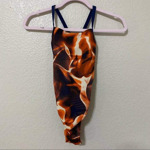 Speedo Endurance+ Navy Orange Swim Suit - Picture 1 of 4